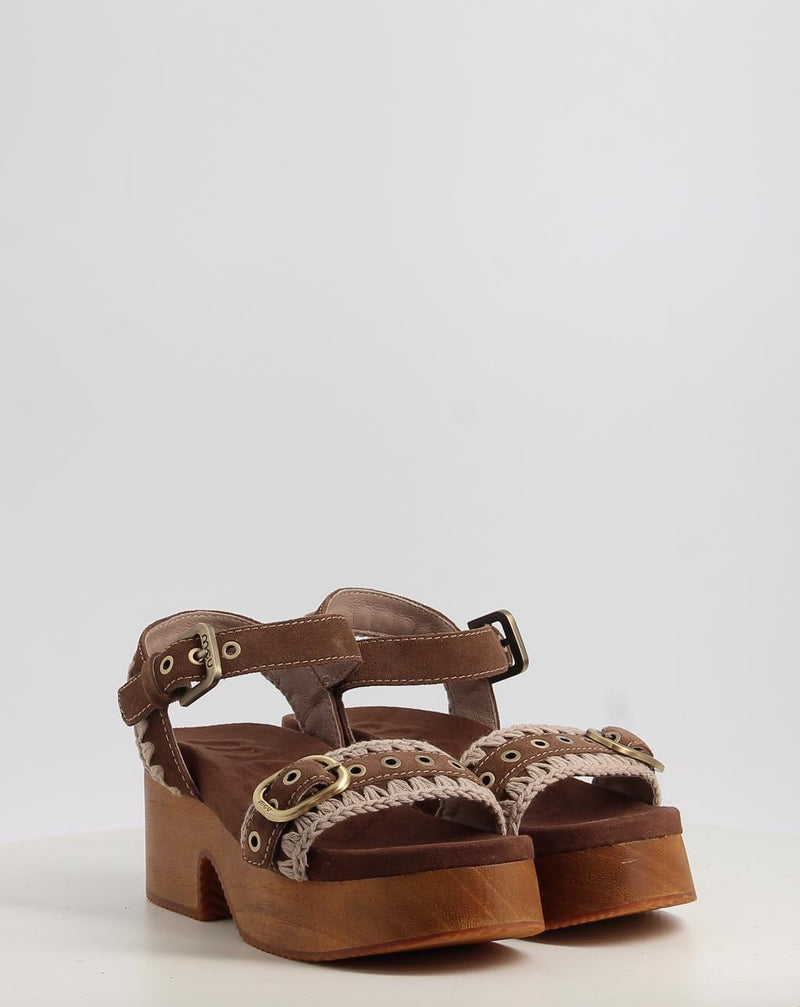 Sandalen MOU HIGH HEEL WOOD CLOG BUCKLE braun