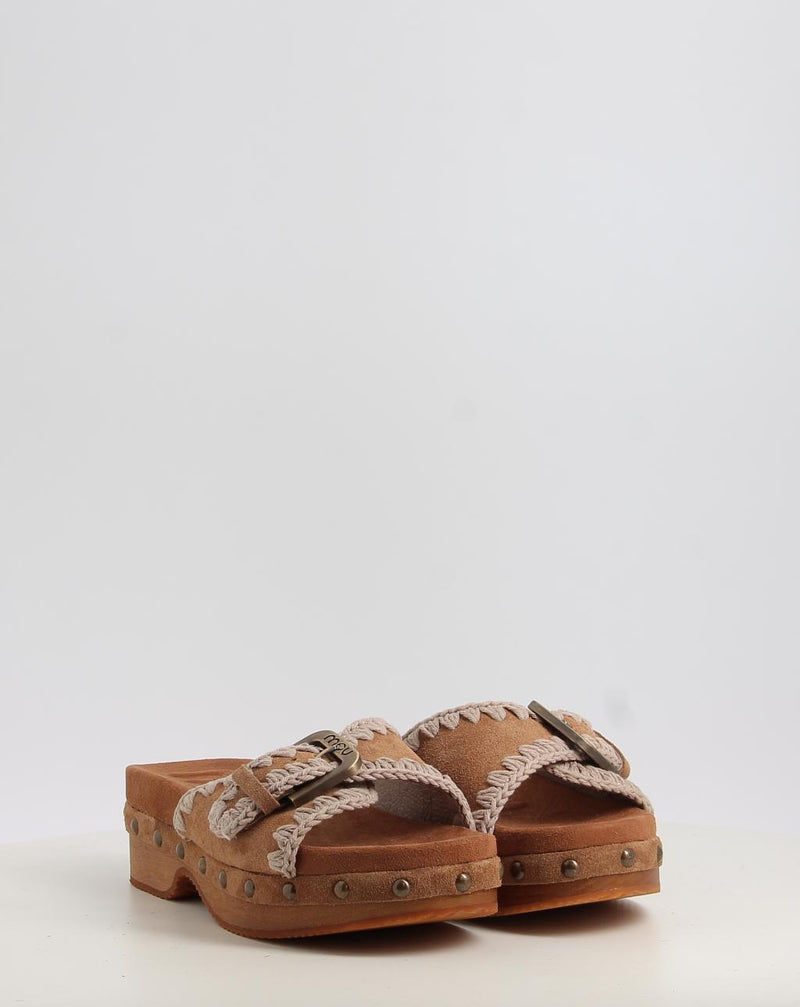 Sandalen MOU LOW HEEL WOOD CLOG WITH BUCKLE leder