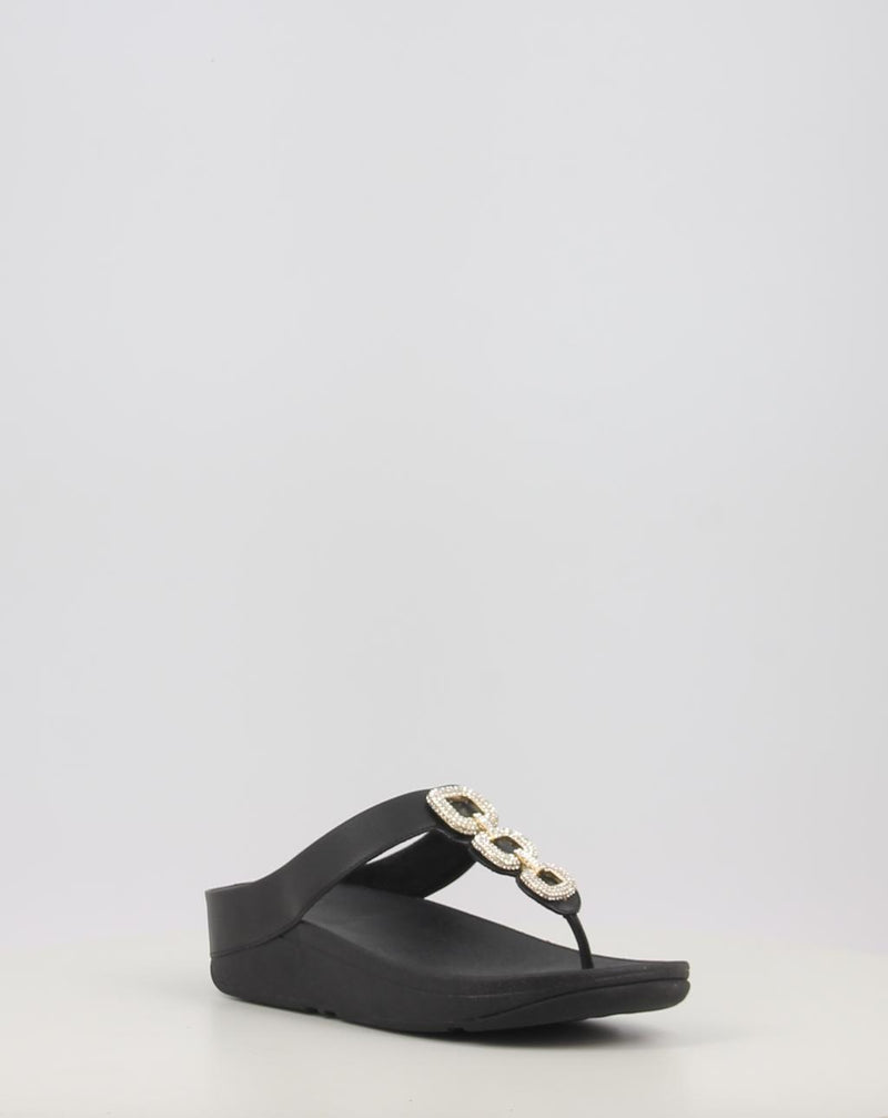 Sandalen FITFLOP FINO CRYSTAL-CHAIN LEATHER TOE-POST SANDALS schwarz