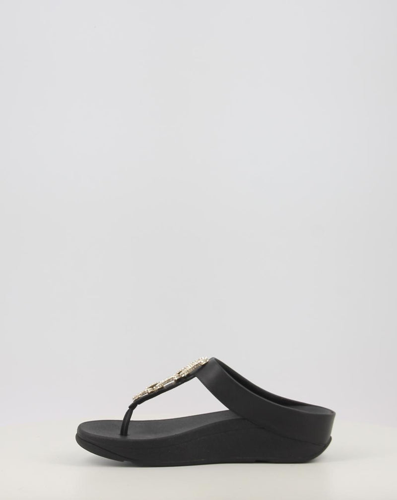 Sandalen FITFLOP FINO CRYSTAL-CHAIN LEATHER TOE-POST SANDALS schwarz