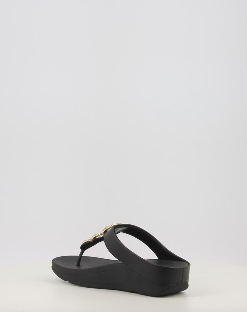 Sandalen FITFLOP FINO CRYSTAL-CHAIN LEATHER TOE-POST SANDALS schwarz