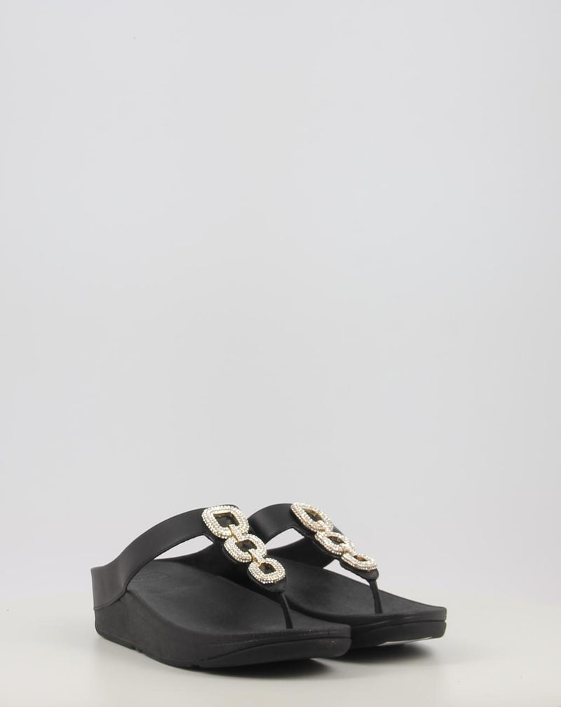 Sandalen FITFLOP FINO CRYSTAL-CHAIN LEATHER TOE-POST SANDALS schwarz